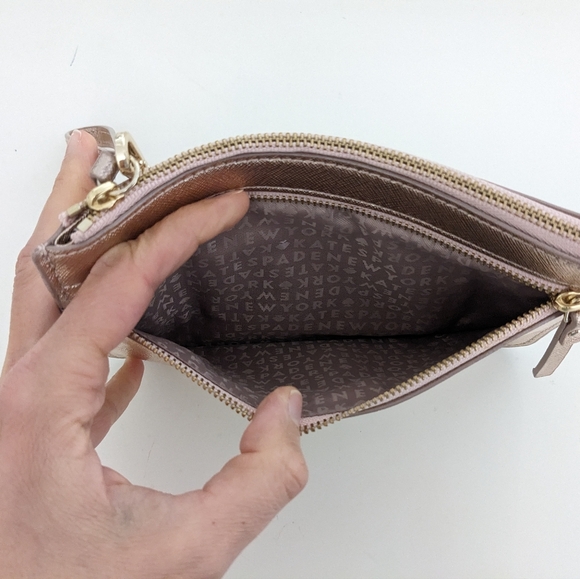 New? EXCELLENT Cond! Kate Spade New York Tinie Laurel Way Rose Gold Wristlet - Picture 4 of 14